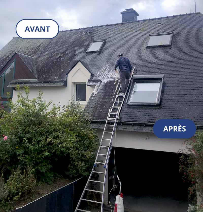 Nettoyage et démoussage toiture - TS BAULOISE : peintre sur la Baule (44) : Nettoyage et démoussage toiture, traitement anti mousse toit, peinture hydrofuge coloré toiture. Intervention en Loire-Atlantique (44)